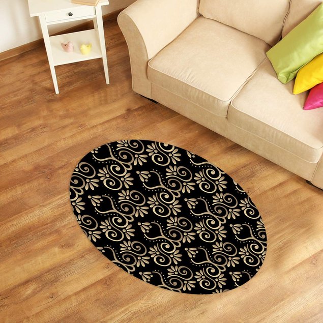 tapete oval decorativo arabescos preto tpov0049 2